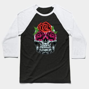 skull and flowers illustration design Baseball T-Shirt